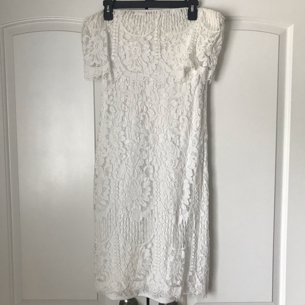 Lulus white strapless lace dress